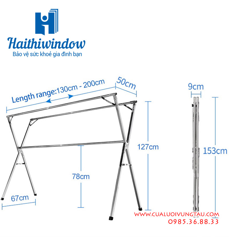 Kích thước sào phơi thông minh gấp gọn inox Kích thước sào phơi thông minh gấp gọn inox